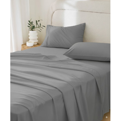 Rug Branch California Cotton Club 4 PC Queen Sheet Set – 600 Thread Count, 100% Long-Staple Cotton, Fits Thick Mattresses, Soft Sateen Weave, Breathable, Durable, Machine Washable – Light Gray