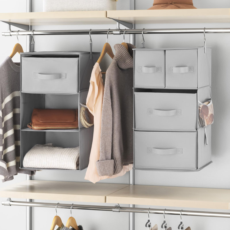 Multi-Functional Hanging Organizer with Drawer Inserts- 5 Section, Grey