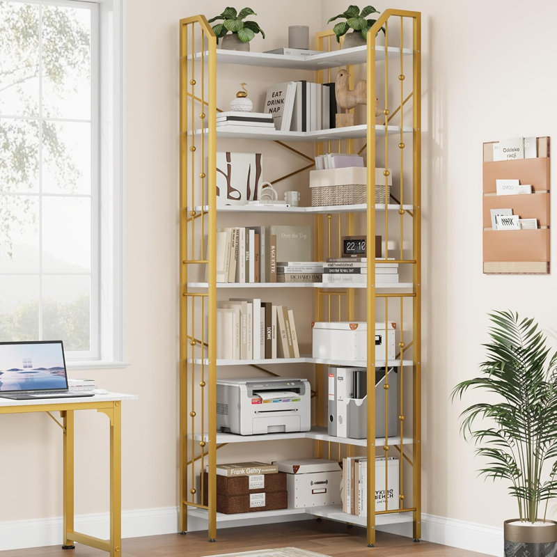 Metal Etagere Bookcase, 218.4cm H x 39.6cm W x 23.9cm D, White