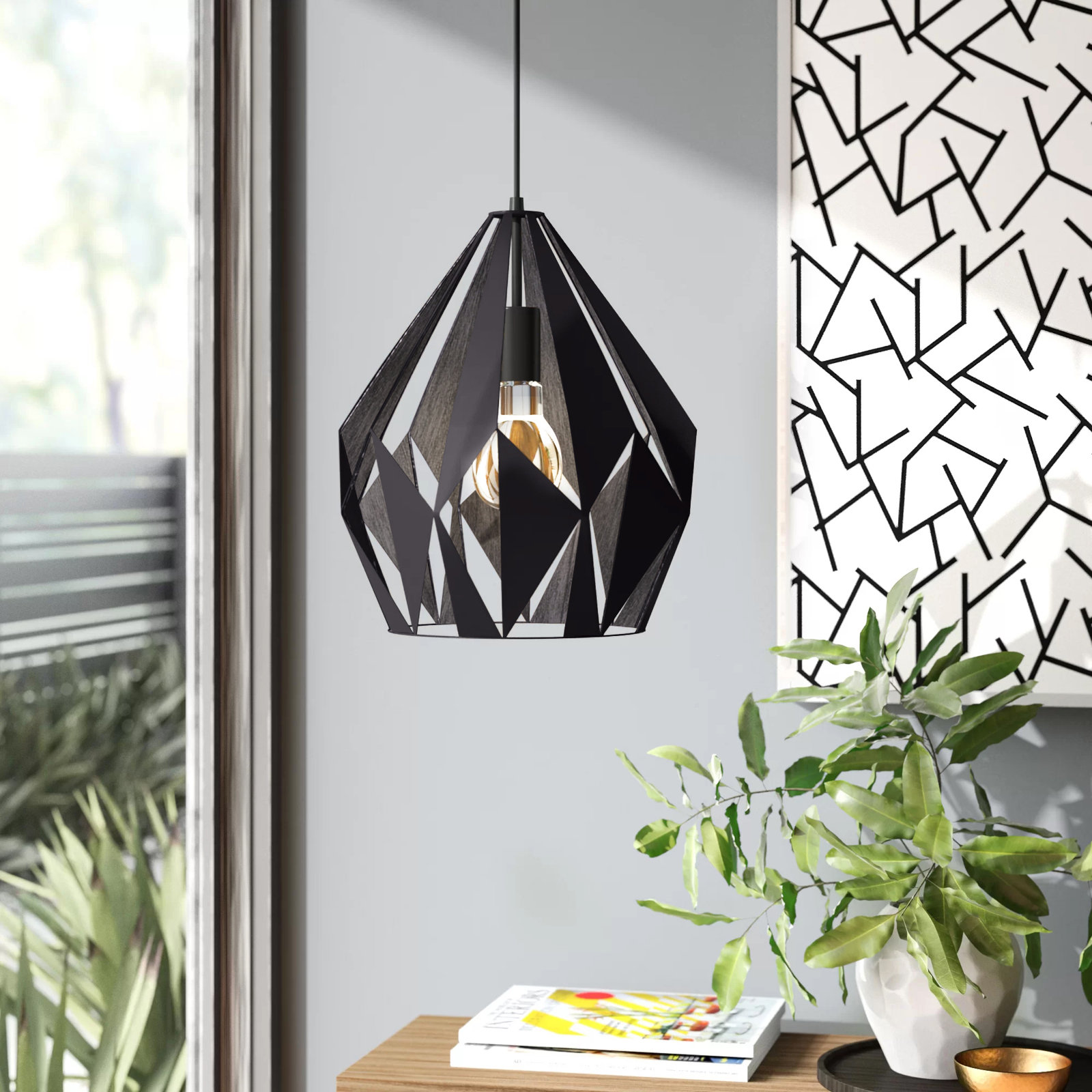 Hendry Single Light Metal Pendant, Black/Copper, 72" H x 12.25" W x 12.25" D