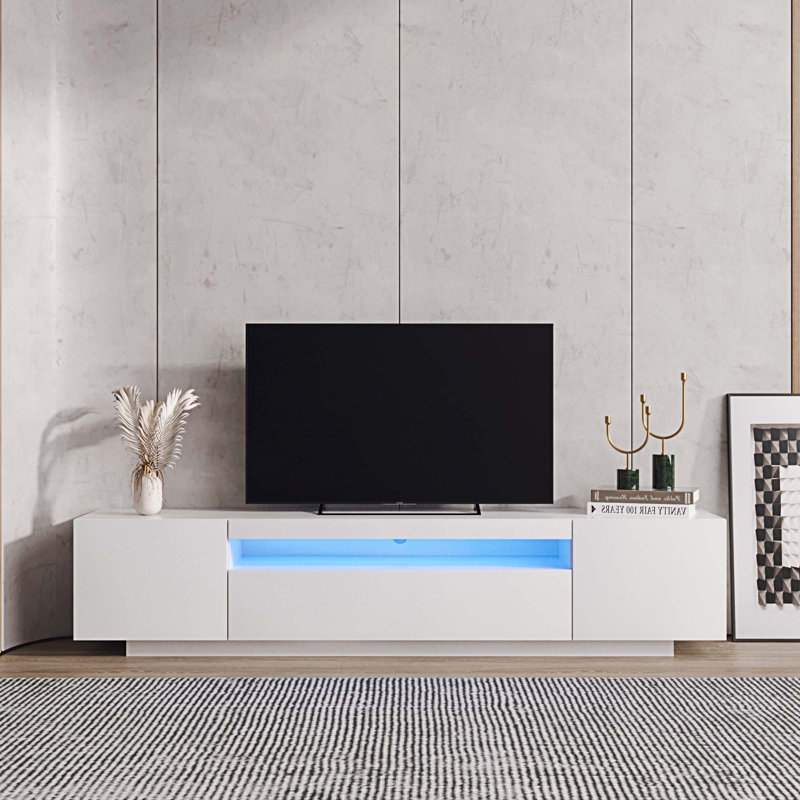 Meuble télé avec lumières DEL et tiroirs de rangement Maximili, Blanc