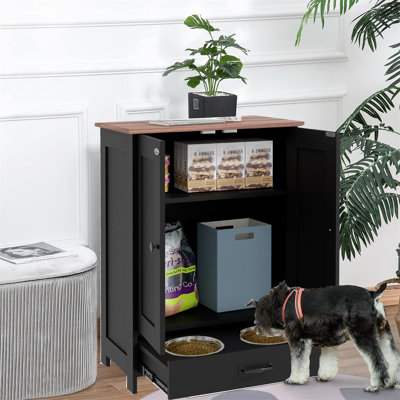 Pet Feeding Station,pet Food Storage Cabinet With Hidden Pet Bowls, Adjustable Panel