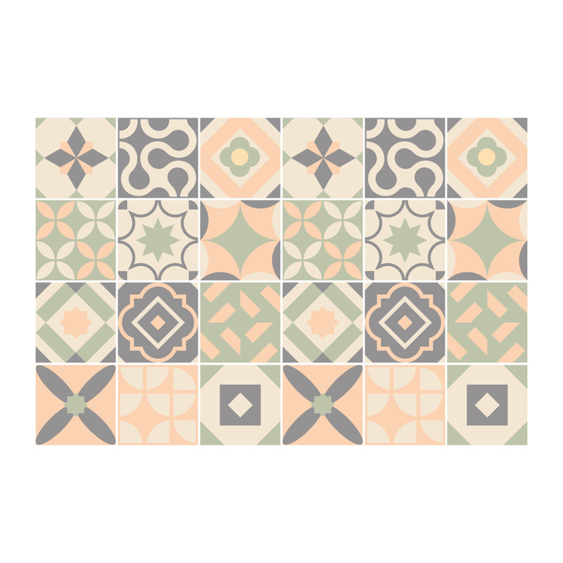 Menik 15cm W x 15cm L PVC Peel and Stick Mosaic Tile, Rose/Pastel Green