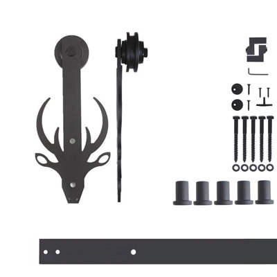 Black Steel Single Door Barn Door Hardware Kit Standard Single