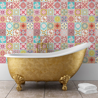 Moroccan Red & Malia Colorful Mix Tile Sticker - 15 W x 15 L