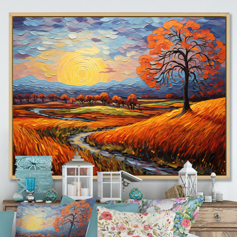 " Vangogh Autumn Path II " by Vincent Van Gogh Painting Print, 12" H x 20" W x 1" D, Natural Floater Framed