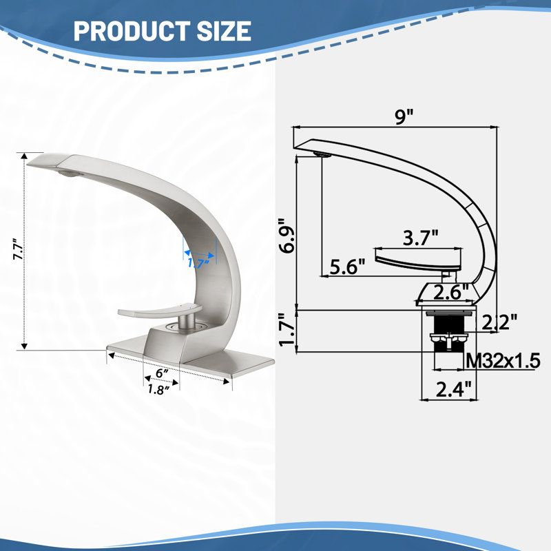Solid Brass Single Hole Single Handle Bathroom Sink Faucet, Brushed Nickel, Drain Assembly Not Included