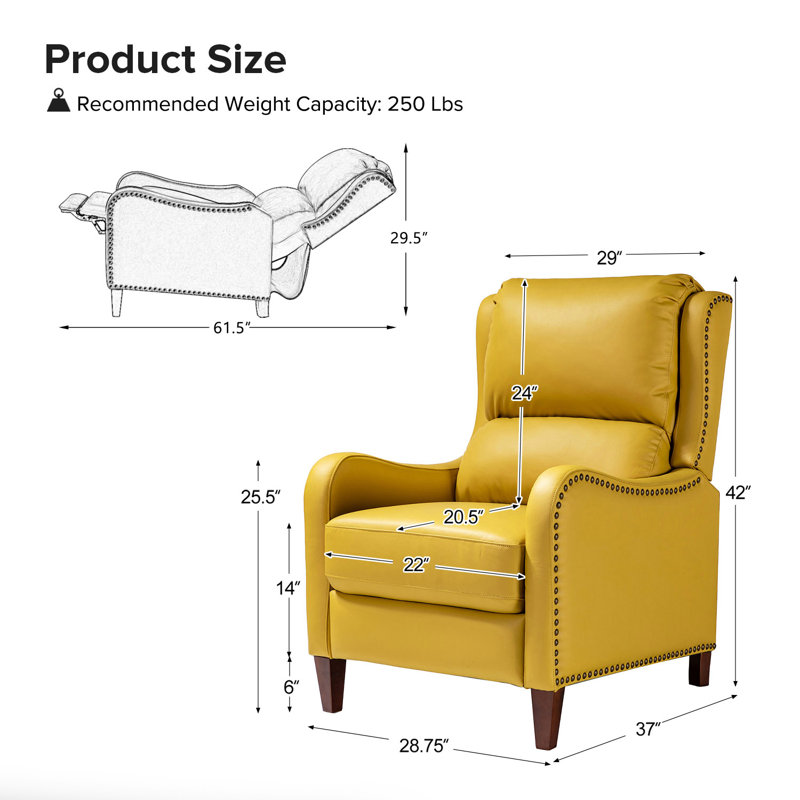 Fauteuil inclinable en cuir Beecher 28,75 po, Cuir pleine fleur jaune
