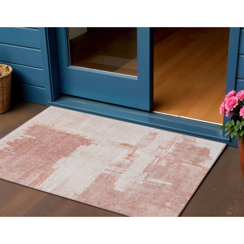 3' X 5' Blush Mauve And Ivory Abstract Washable Indoor Outdoor Area Rug