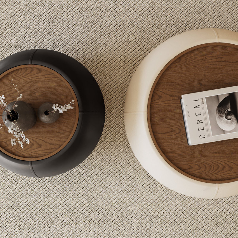 Modern Round Ottoman with Storage - Multi-Function Coffee Table, Black;White, 19.60" H x 33.40" W x 33.40" D