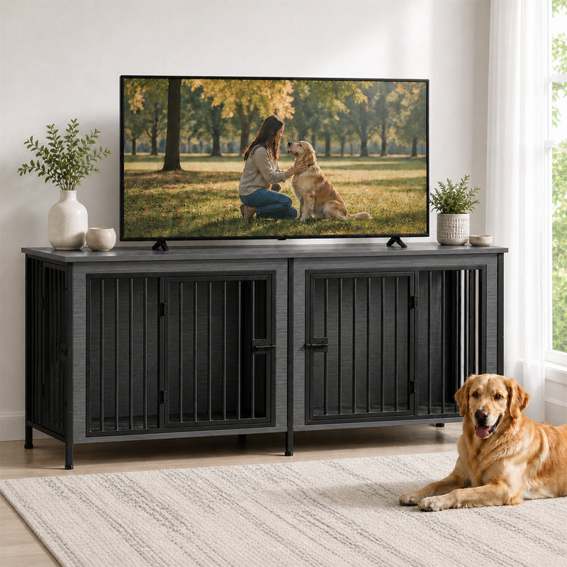 Fidelmar Furniture Style Crate, 33.46" H x 78.74" W x 27.55" D, Dark Gray