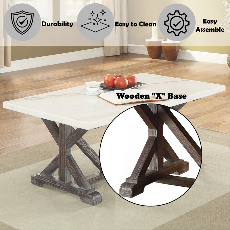 White Marble Top & Weathered Espresso Coffee Table