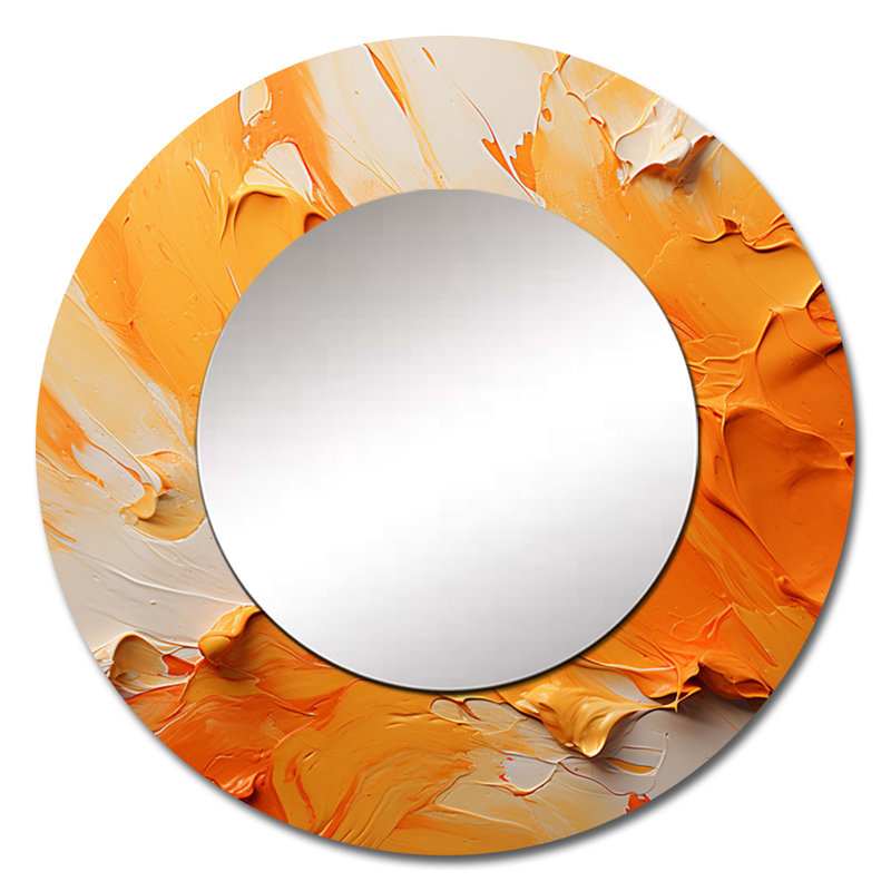 Tangerine Tango I - Landscapes Unique Wall Mirror, Yellow Round Mirror, Printed Metal Art, 23" x 23"