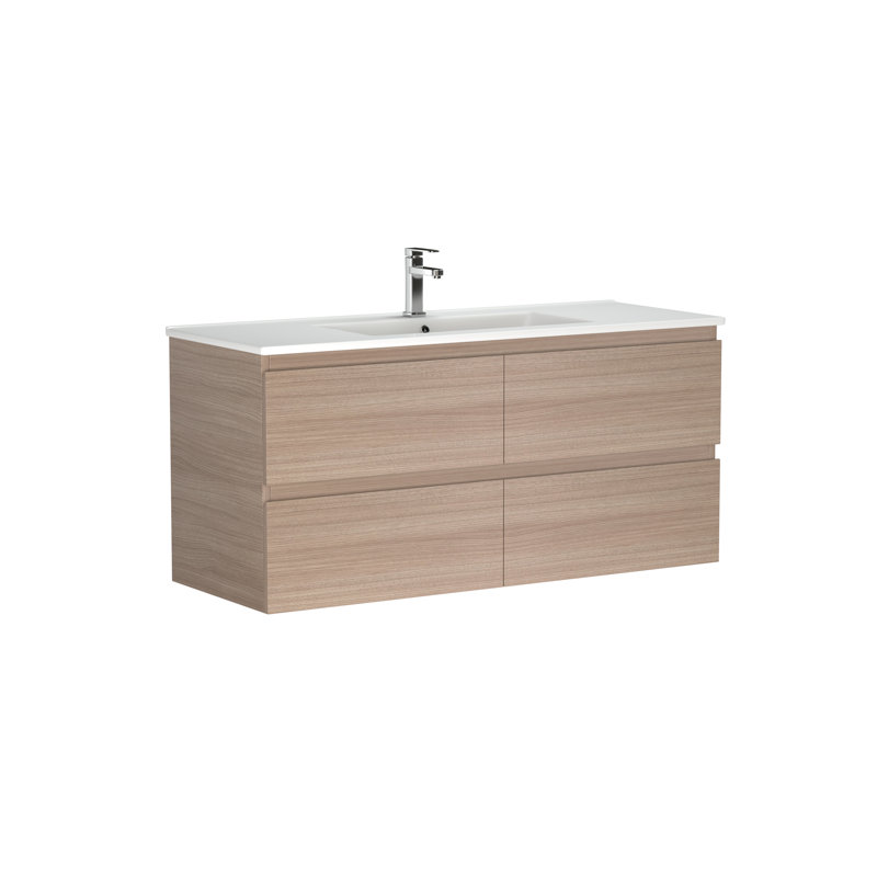 Mahkel 48" W x 18" D x 22" H Single Bathroom Vaity with Ceramic Top Wall Mounted Vanity with Sink