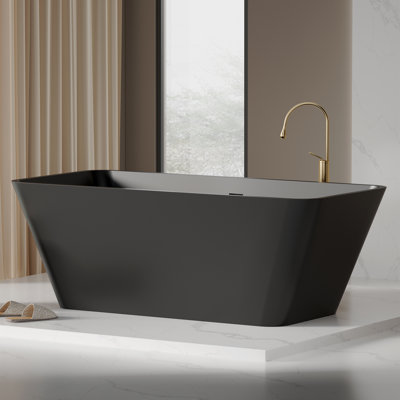 KAKUSIGA 67 inch Solid Surface Freestanding Tub Deep Freestanding Soaking Bathtub