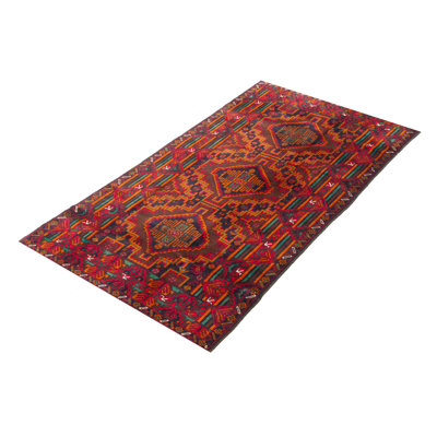 Tapis brun foncé en laine noué à la main de conception unique 3 pi 6 po x 6 pi 7 po Teimani