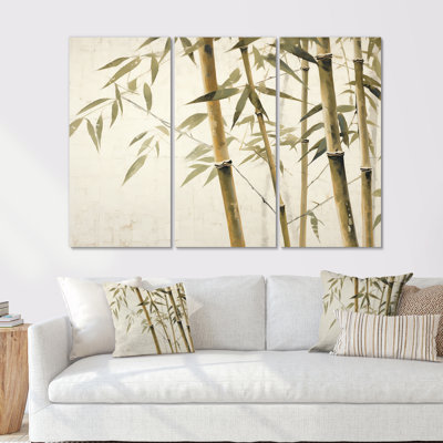 Beige minimalisme bambou sérénité II - ensemble d'art sur toile en bambou