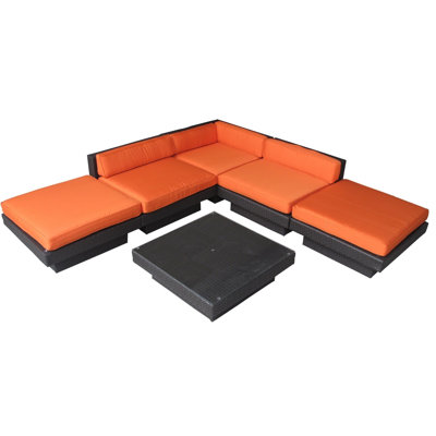 Ensemble modulaire en rotin avec coussins 6 pièces de luxe