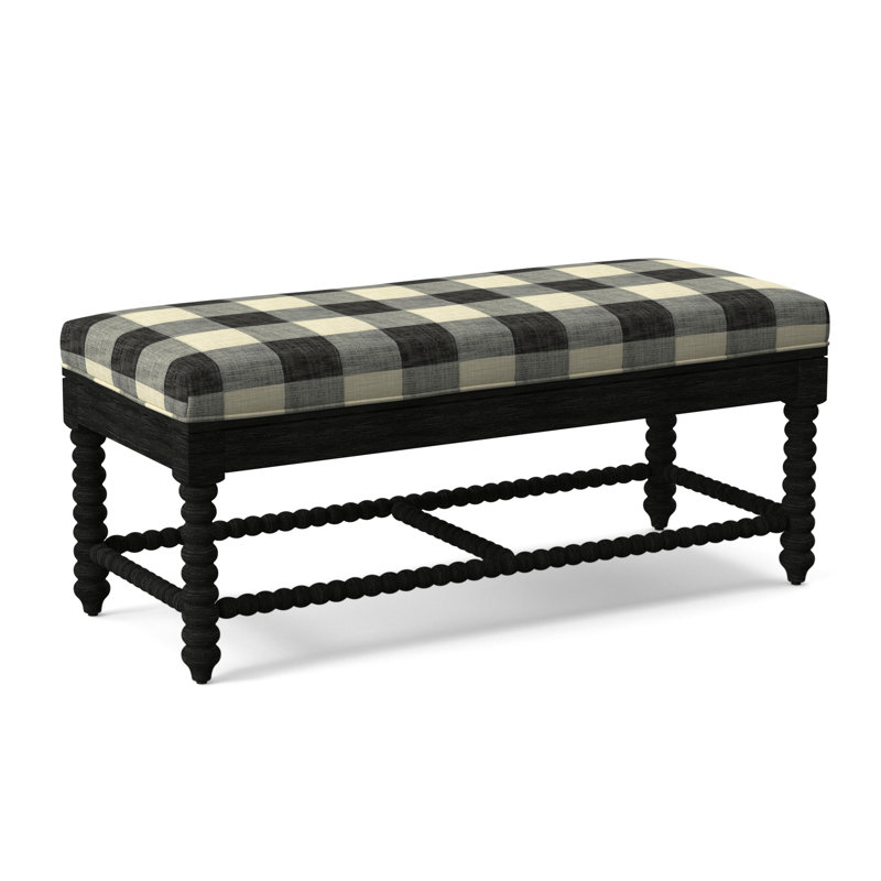Lind Island Upholstered Bench, Sunbrella Beige Pinstripe; 6205-74, Antique Black Finish