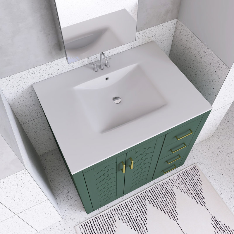 36'' Bathroom Vanity With Ceramic Sink Combo, Green