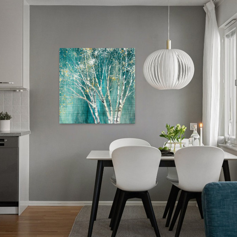 Bouleau bleu contemporain avec bouleaux, H 32 po x l 32 po