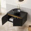 Meuble-lavabo 30 po, meuble de rangement mural en contreplaqué flottant, portes doubles en sergé avec garniture en métal, vasque en céramique noire avec motif en pierre et plateau en pierre frittée noire
