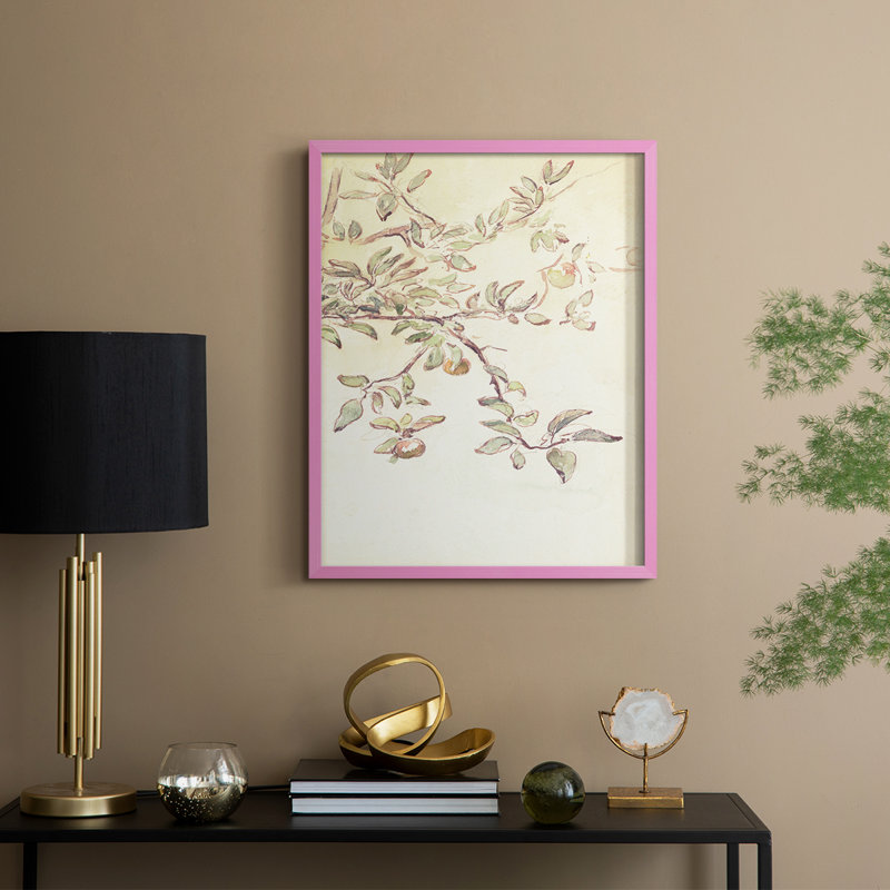 Impression florale vintage encadrée CLX - bois massif, Rose, H 11 po x l 9 po