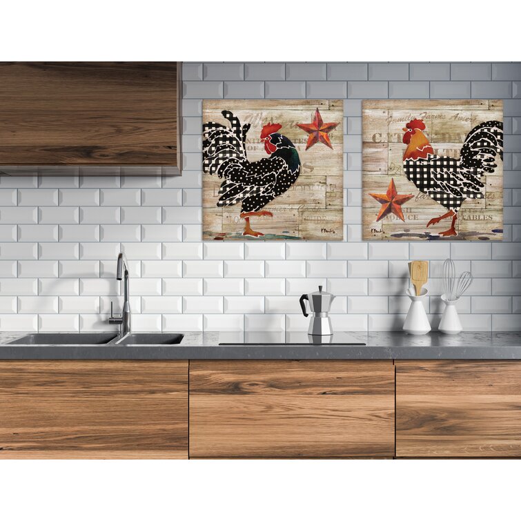 August Grove 'Farmhouse Kitchen D Cor Rooster & Barnstar' 2 Piece Graphic Art Print Set, Size: 12 inch H x 12 inch W x 0.75 inch D, Brown