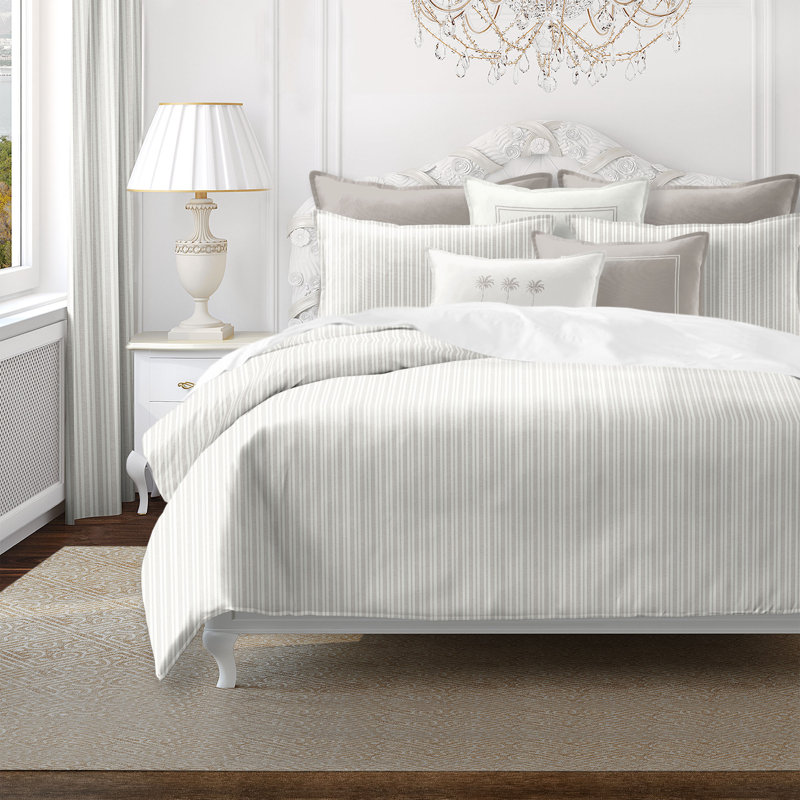 Pacific Stripe Reversible Cotton Duvet Cover Set, Full Duvet Cover + 2 Standard Shams, Mushroom