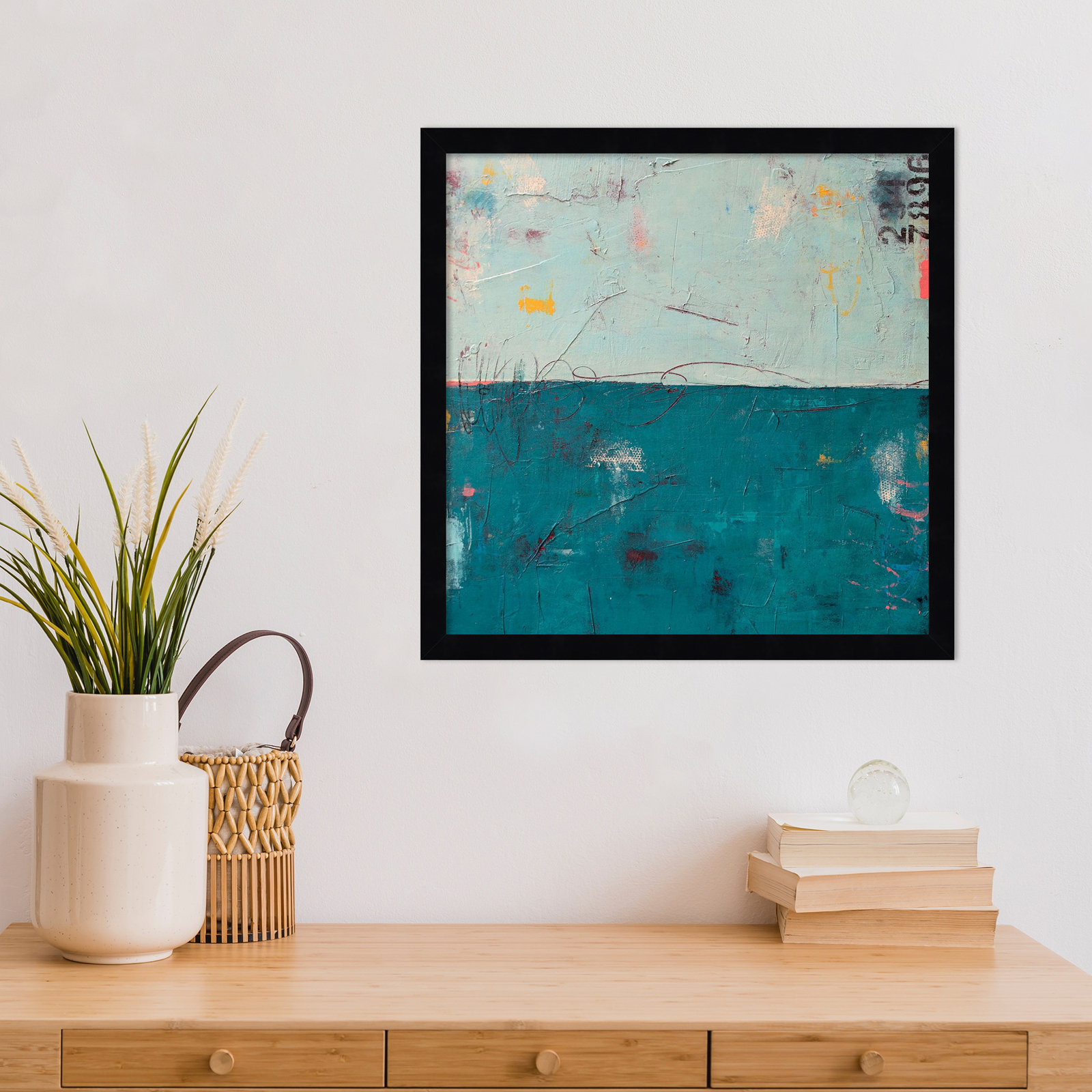Blue Bay Hideaway Print by Erin Ashley, 17" H x 17" W, Black