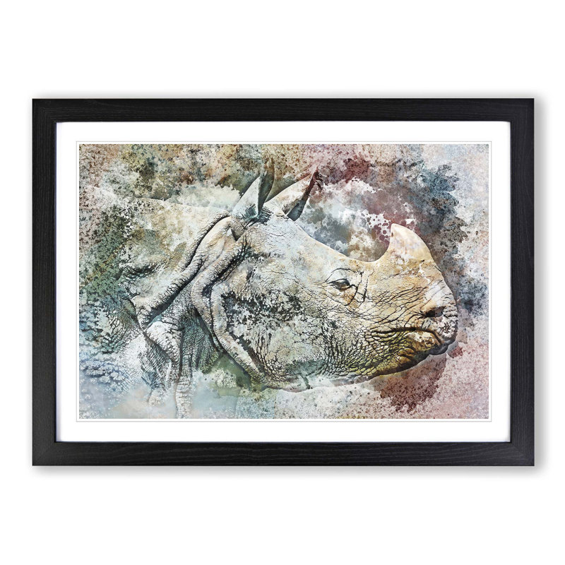 Wild Rhino in Abstract - Framed Print, 48cm H x 65cm W x 2cm D, Black Framed