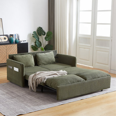 Canapé-lit réglable en velours côtelé 64,5 po 3-en-1, canapé convertible convertible avec 2 coussins et poches latérales pour un bureau à domicile