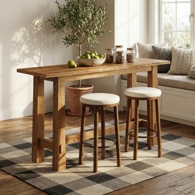 Table de bar à hauteur de comptoir de 63 po en bois massif avec pieds robustes, grande table de salle à manger pour bar de cuisine et de maison (sans tabouret)