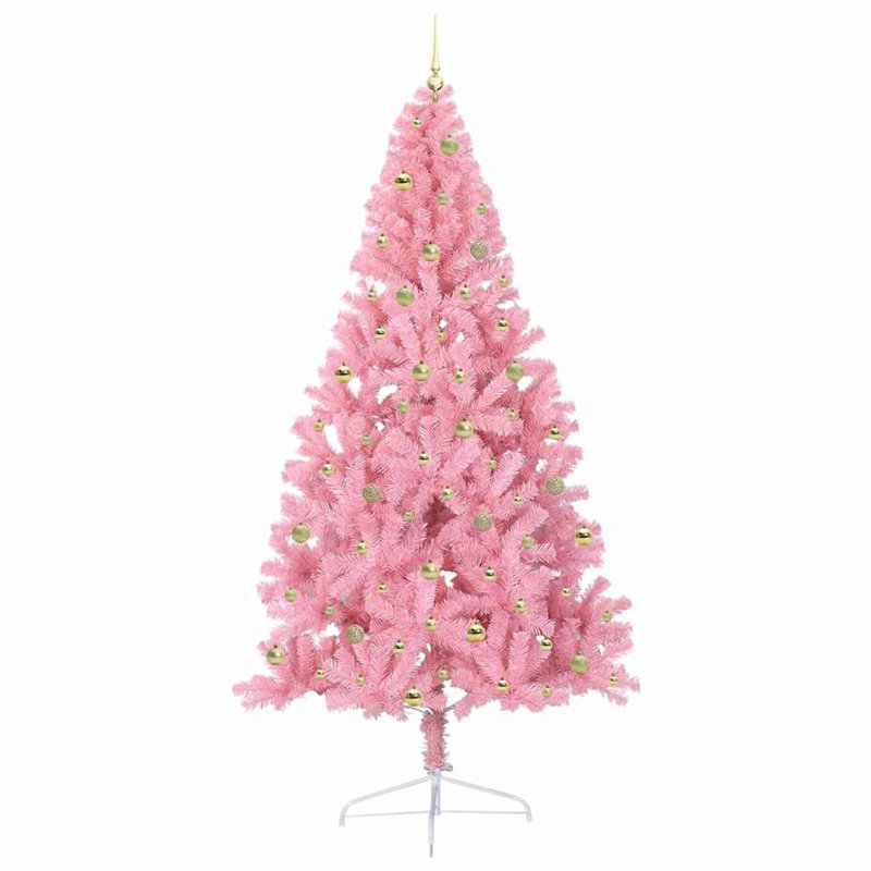  Artificial Pre-lit Christmas Tree PVC, Pink/Gold, 7.87' H