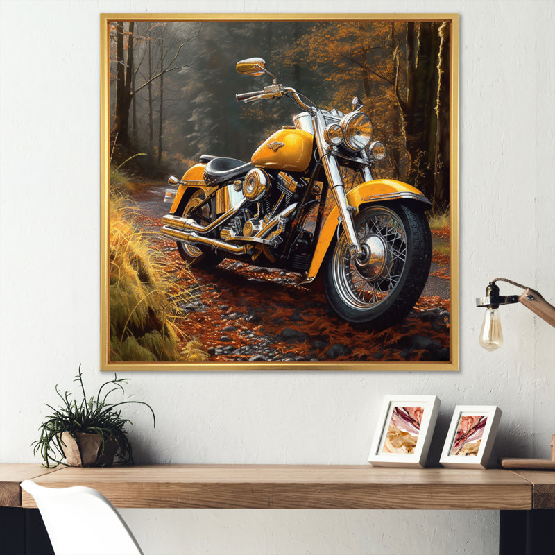 Rukshan " Trailblazing Motorcycle Adventure ", 30" H x 30" W x 1" D, Gold Floater Framed