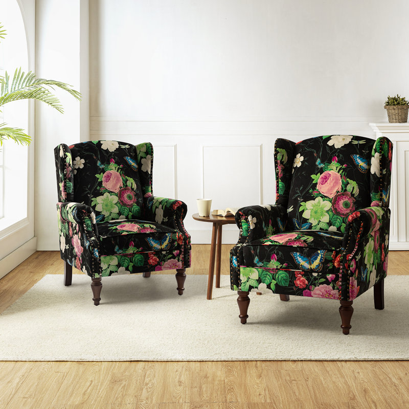 Fauteuil d'appoint à oreilles Anndi, Polyester noir