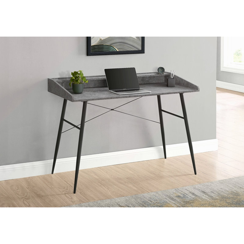 Bureau d'ordinateur, bureau personnel, ordinateur portable, tablettes de rangement, L 48 po, travail, métal stratifié gris, contemporain, moderne