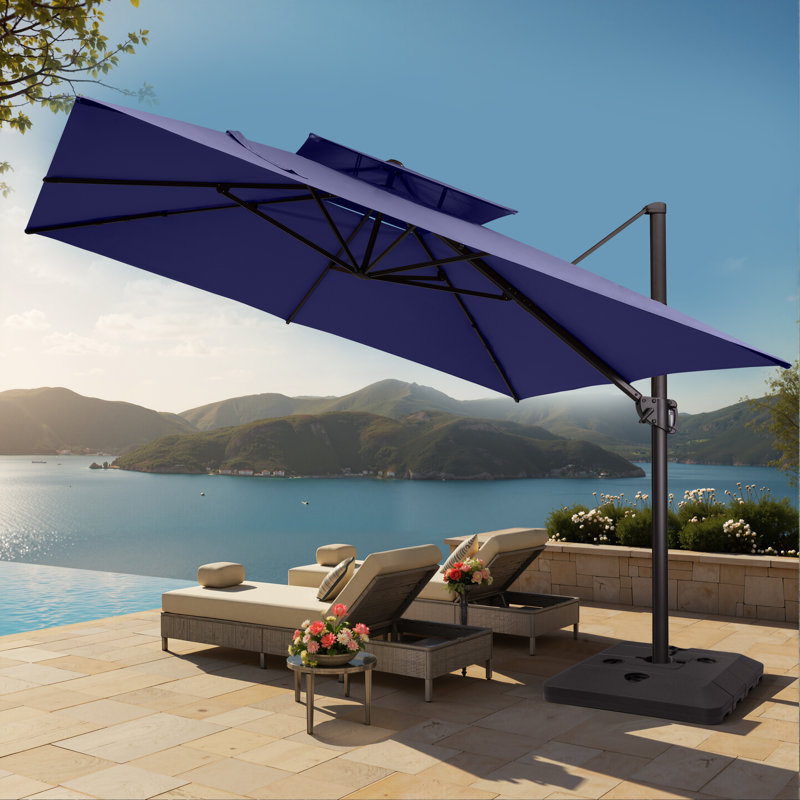 Parasol carré en porte-à-faux 128 po, base lestée incluse, Marine