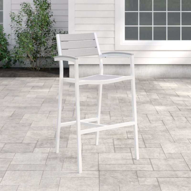 Maine 28.5" Patio Bar Stool, White/Gray