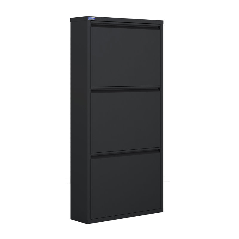 Antibacterial 3 Tier Metal Shoe Cabinet without Holes, Black