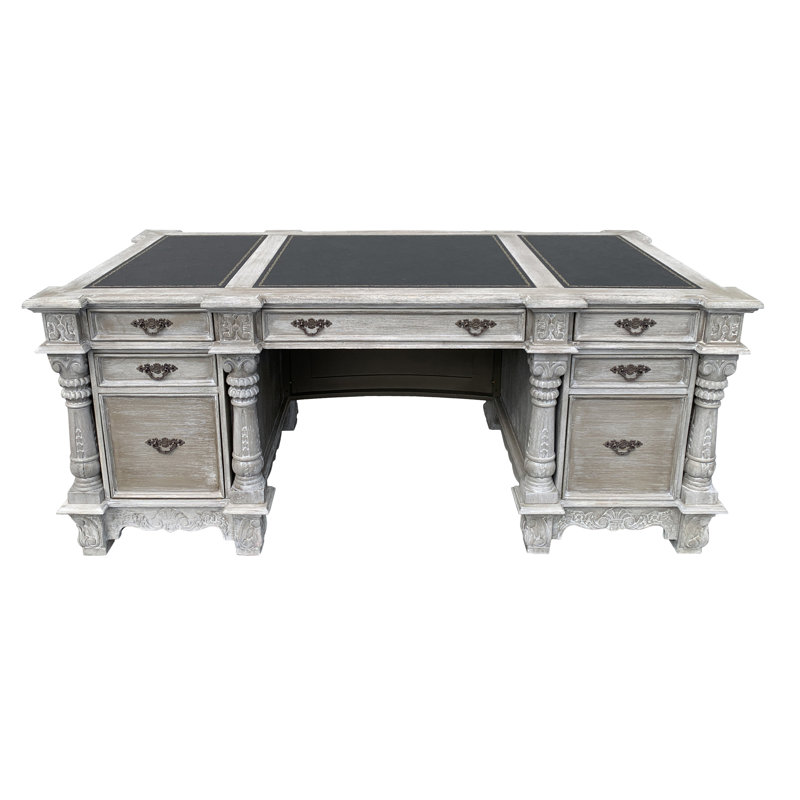 Bellos Solid Wood Executive Desk, Black/Gray