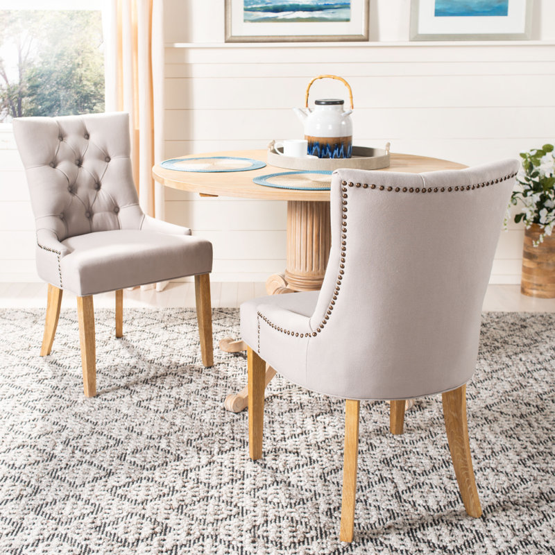 19.5'' H Upholstered Side Chair, Taupe, Pickled Oak