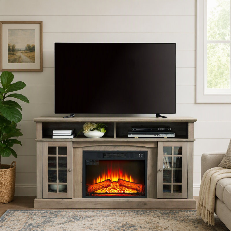 Meuble télé classique avec foyer électrique intégré et rangement polyvalent pour les salons modernes