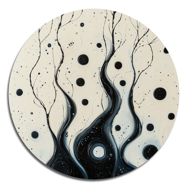 Érythrée encre rythmique noire et blanche - reproduction d'art moderne en métal noir, H 29 po x l 29 po