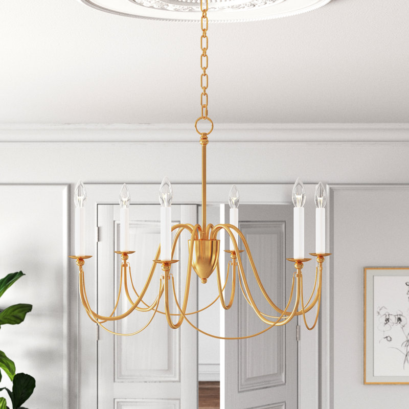 Lustre traditionnel / classique à 6 lumières de style bougie, Feuille d'or