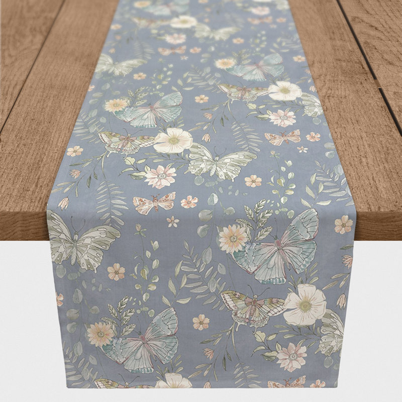 Rectangular Floral Table Runner, 72" x 16", Blue