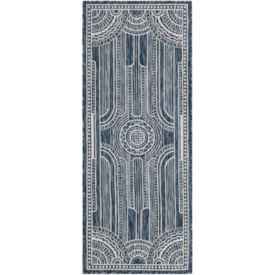 Tapis de couloir contemporain de couleur bleue Huitt
