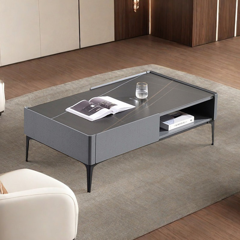 Table basse moderne simple carrée, Noir/gris, H 15,7 po x L 47,2 po x l 23,6 po