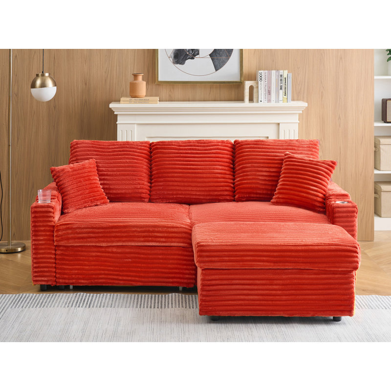 80" Loveseats Sofa With Ottoman, Red