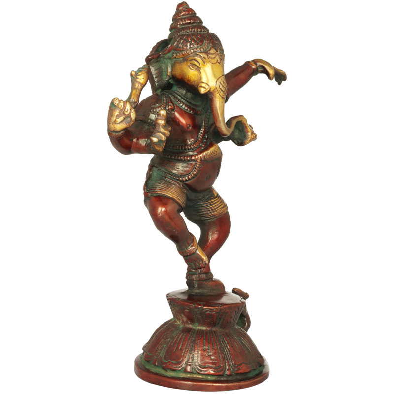 Ganesha dansant en laiton, Or / rouge